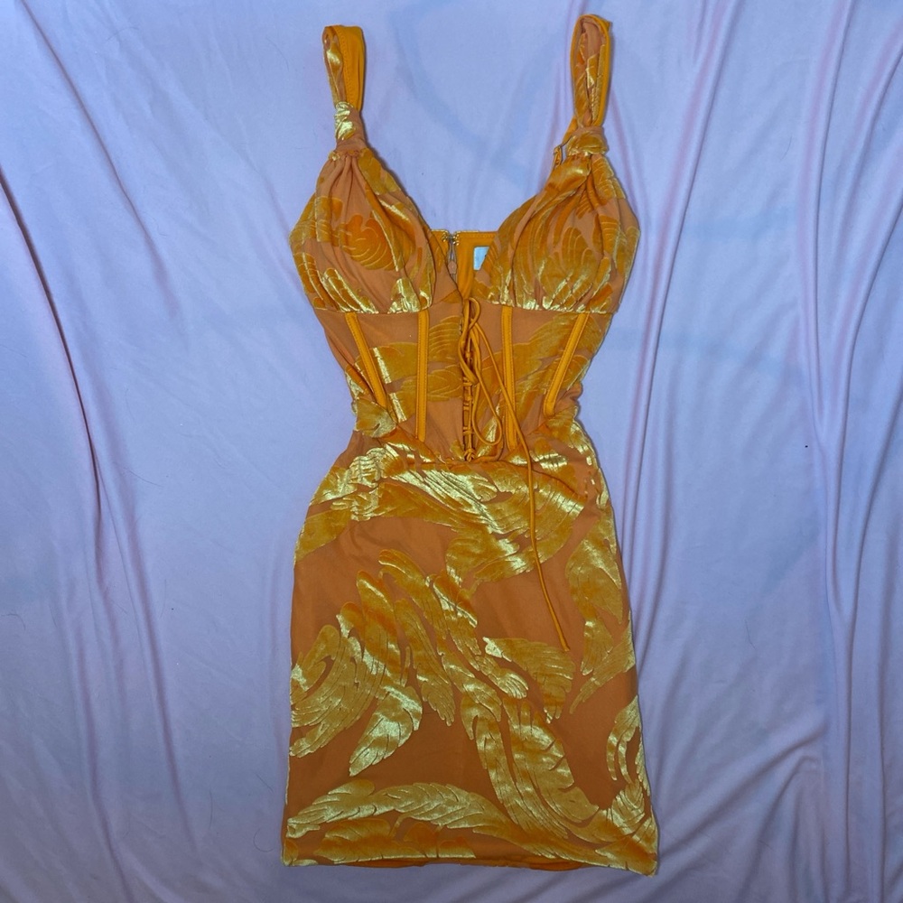 Orange Corset Velvet Dress